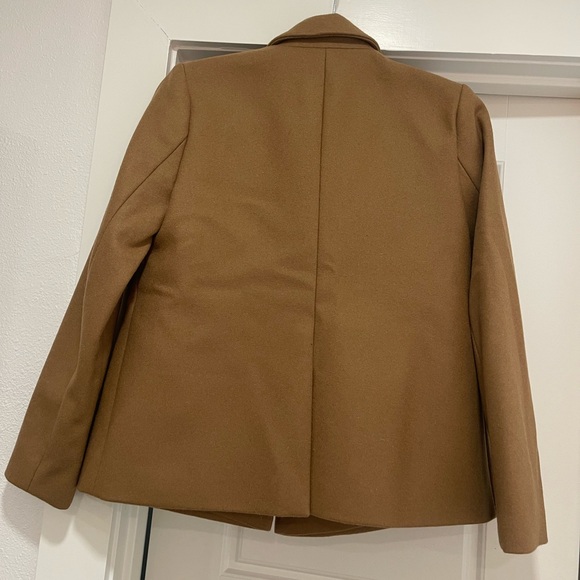 J. Crew Wool Melton Short Peacoat double breasted; tan with blue stripe lining - Picture 6 of 7